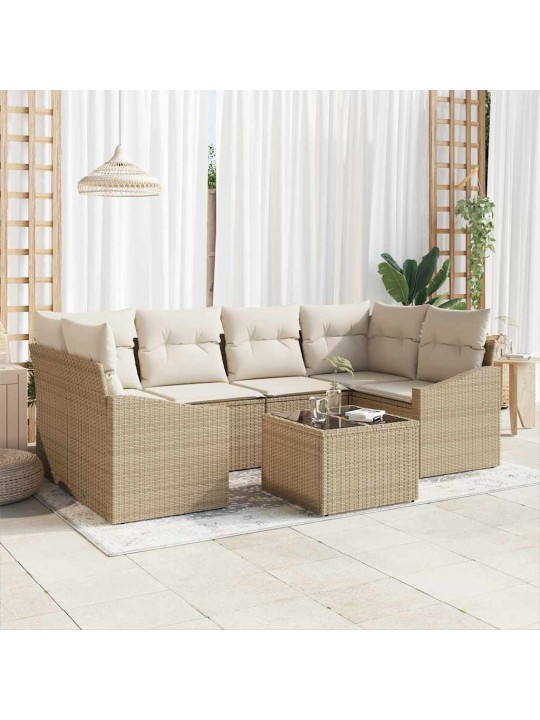 Dārza dīvānu komplekts 7 pcs bēšs un krēms 55 x 55 x 37 cm