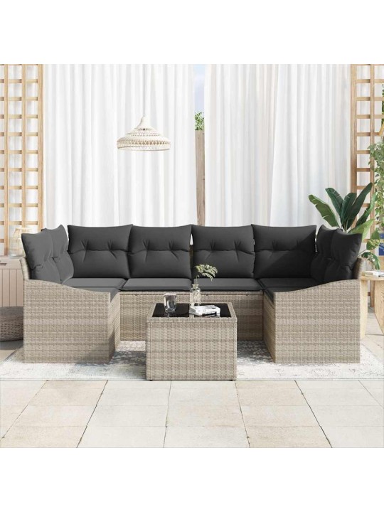 Dārza dīvānu komplekts 7 pcs gaiši pelēks 55 x 55 x 37 cm