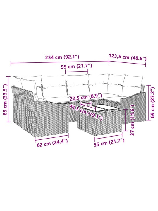 Dārza dīvānu komplekts ar spilvenu 7 pcs melna 55 x 55 x 37 cm