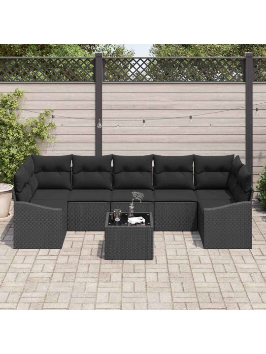 Dārza dīvānu komplekts ar spilvenu 8 pcs melna 55 x 55 x 37 cm