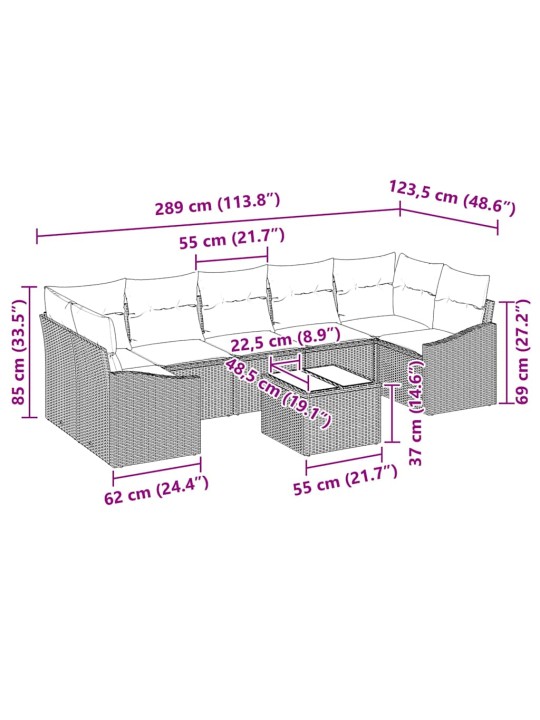 Dārza dīvānu komplekts ar spilvenu 8 pcs melna 55 x 55 x 37 cm