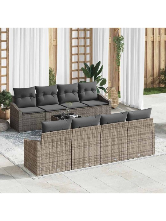 Dārza dīvānu komplekts ar spilvenu 9 pcs pelēka 55 x 55 x 37 cm