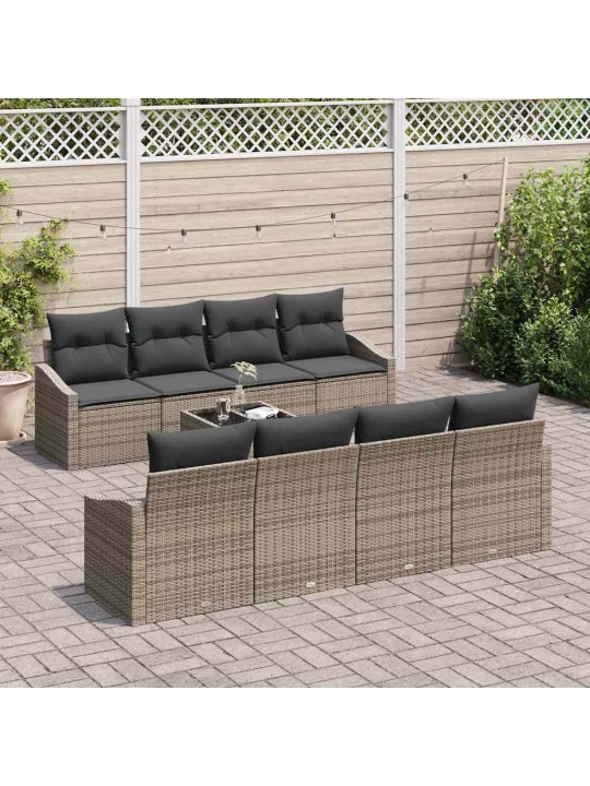 Dārza dīvānu komplekts ar spilvenu 9 pcs pelēka 55 x 55 x 37 cm