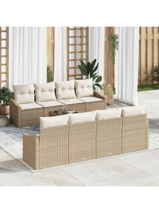 Dārza dīvānu komplekts 9 pcs bēšs un krēms 55 x 55 x 37 cm