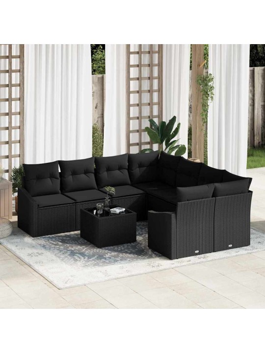 Dārza dīvānu komplekts ar spilvenu 9 pcs melna 55 x 55 x 37 cm