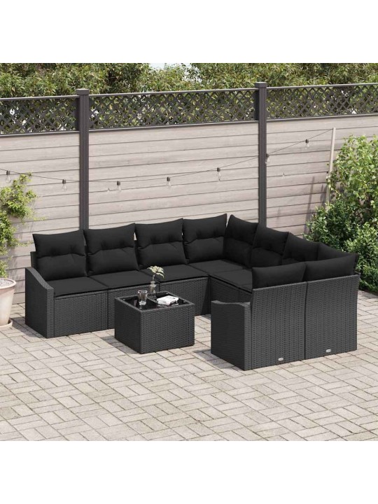 Dārza dīvānu komplekts ar spilvenu 9 pcs melna 55 x 55 x 37 cm