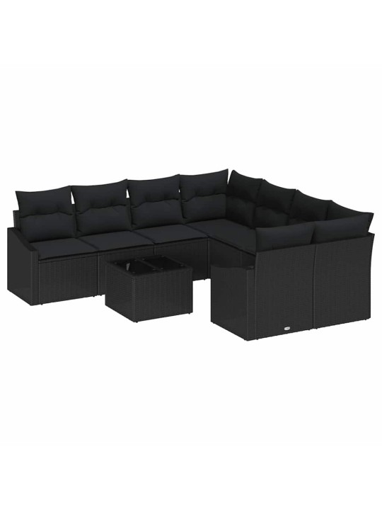 Dārza dīvānu komplekts ar spilvenu 9 pcs melna 55 x 55 x 37 cm