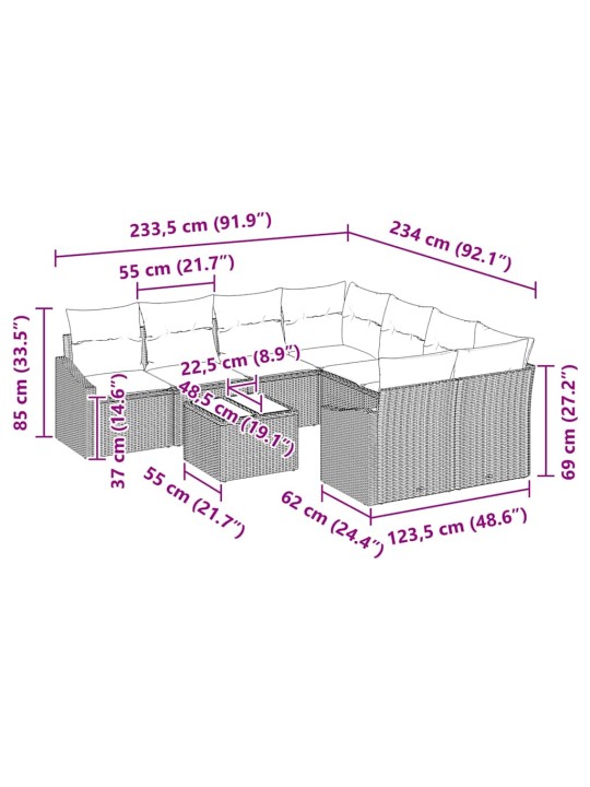 Dārza dīvānu komplekts ar spilvenu 9 pcs melna 55 x 55 x 37 cm