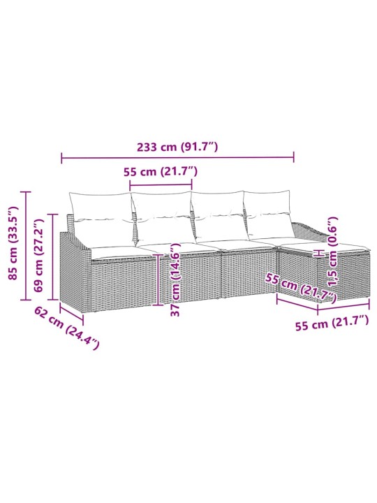 Dārza dīvānu komplekts 5 pcs pelēka poliūtu rotangpalma