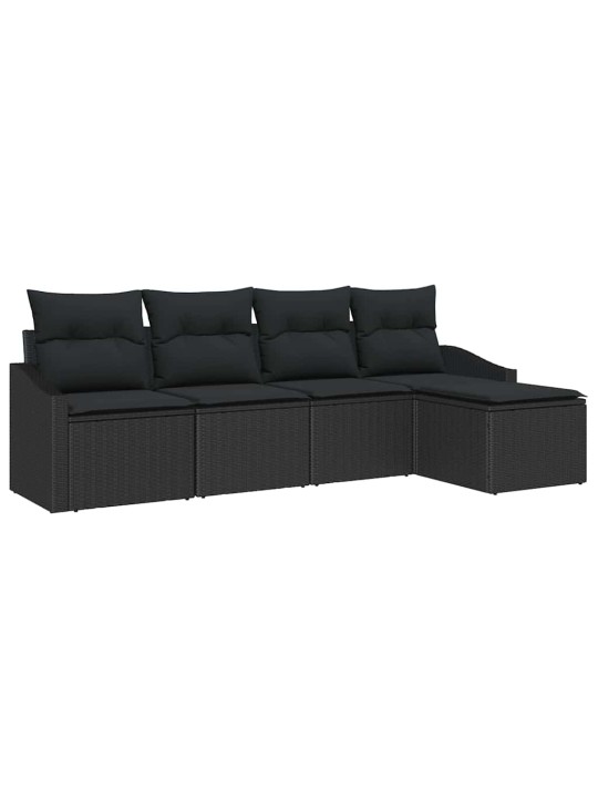 Dārza dīvānu komplekts 5 pcs melna poliūtu rotangpalma