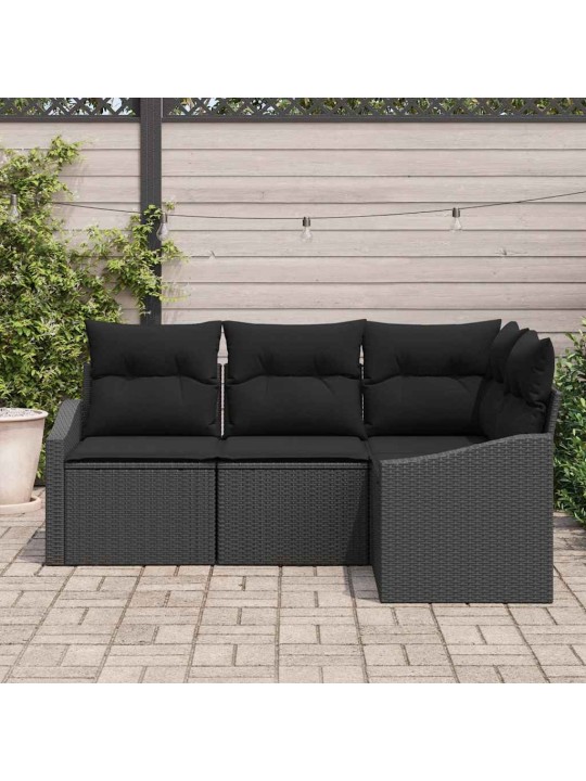 Dārza dīvānu komplekts 4 pcs melna poliūtu rotangpalma