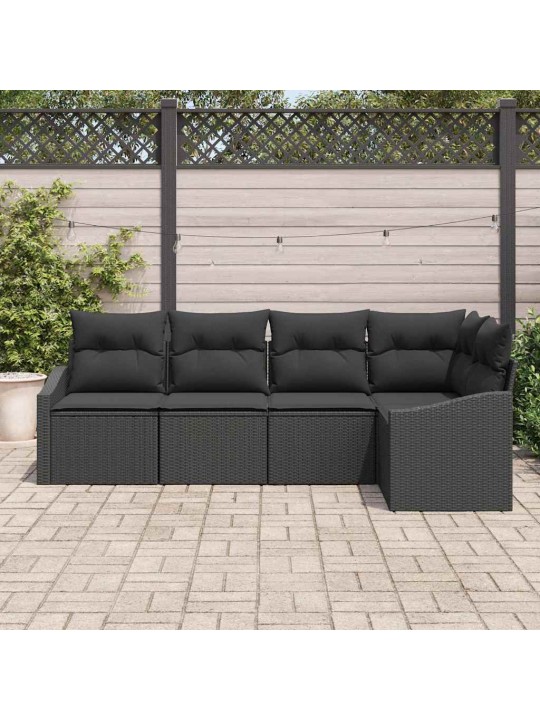 Dārza dīvānu komplekts 5 pcs melna poliūtu rotangpalma