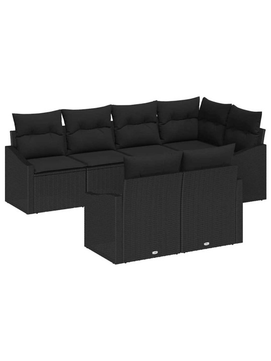 Dārza dīvānu komplekts 7 pcs melna poliūtu rotangpalma