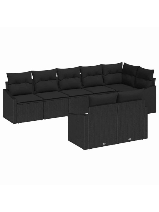 Dārza dīvānu komplekts 8 pcs melna poliūtu rotangpalma