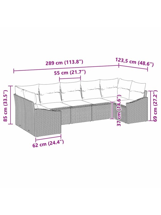Dārza dīvānu komplekts 7 pcs melna poliūtu rotangpalma