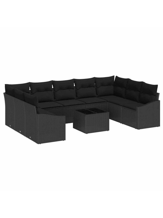 Dārza dīvānu komplekts 10 pcs melna poliūtu rotangpalma