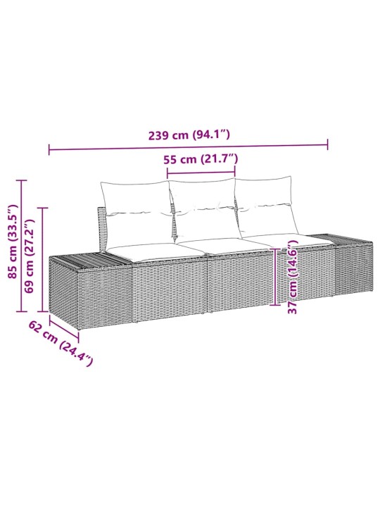 Dārza dīvānu komplekts 3 pcs melna poliūtu rotangpalma