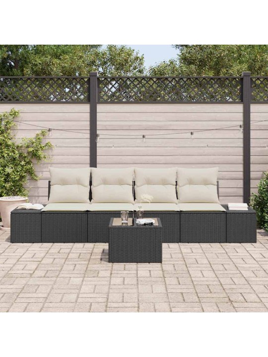 Dārza dīvānu komplekts 5 pcs melns un krēmkrāsa 55 x 55 x 37 cm