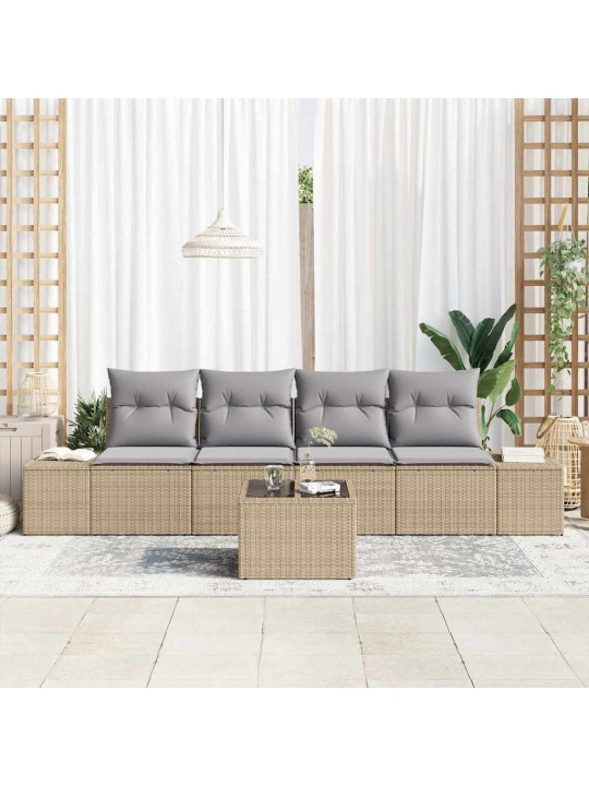Dārza dīvānu komplekts ar spilvenu 5 pcs bēša un gaiši pelēka