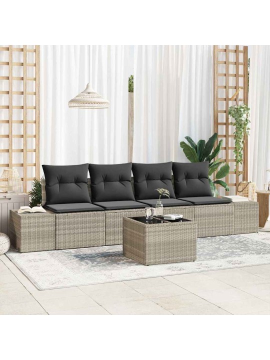 Dārza dīvānu komplekts 5 pcs gaiši pelēks 55 x 55 x 37 cm