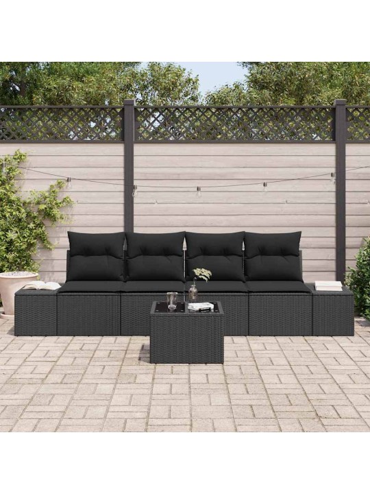 Dārza dīvānu komplekts ar spilvenu 5 pcs melna 55 x 55 x 37 cm