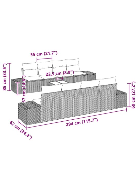 Dārza dīvānu komplekts ar spilvenu 7 pcs brūna un krēmkrāsas