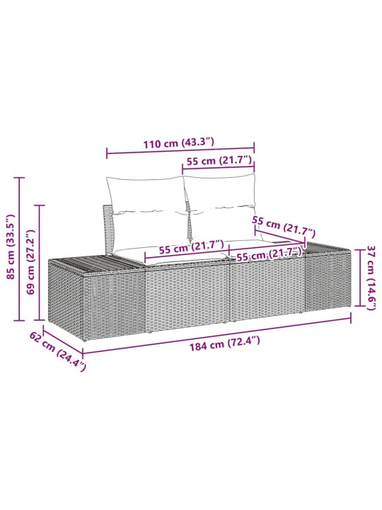Dārza dīvānu komplekts ar spilvenu 7 pcs melna 294 x 62 x 69 cm