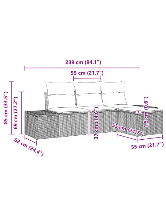 Dārza dīvānu komplekts 4 pcs bēša poliūtu rotangpalma