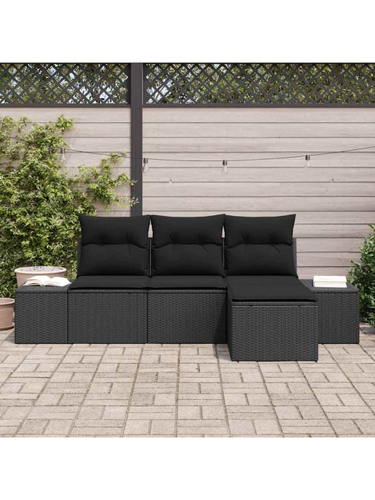 Dārza dīvānu komplekts 4 pcs melna poliūtu rotangpalma
