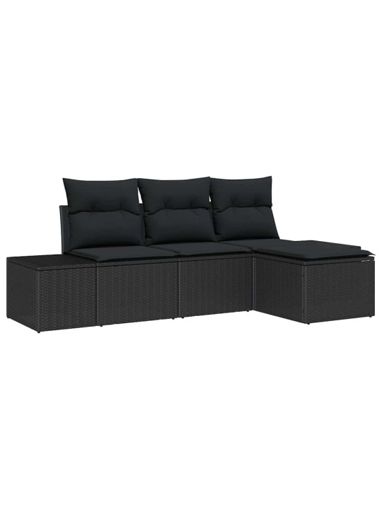 Dārza dīvānu komplekts 4 pcs melna poliūtu rotangpalma