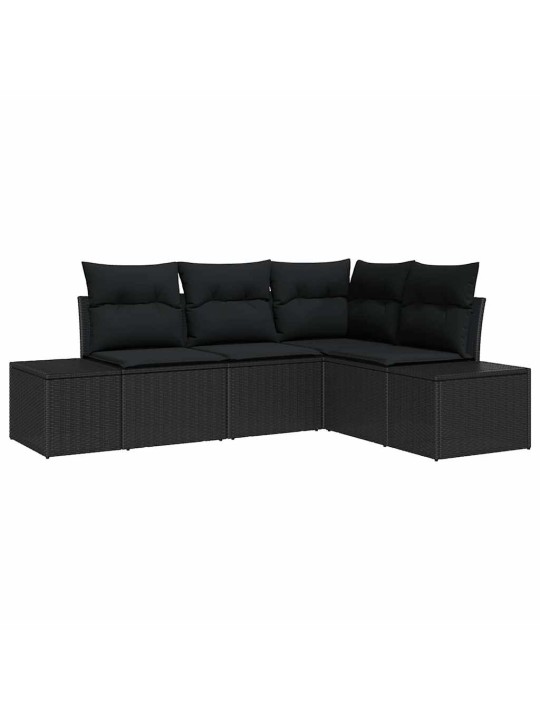 Dārza dīvānu komplekts 4 pcs melna poliūtu rotangpalma