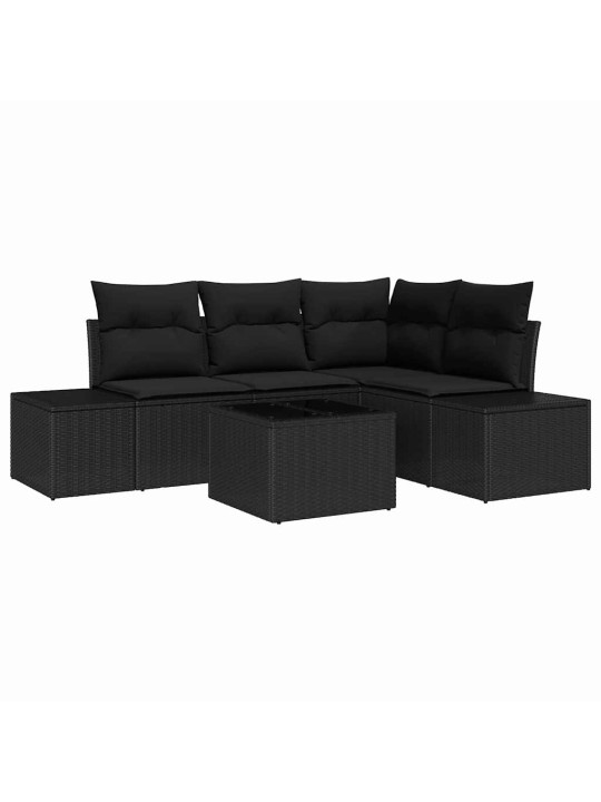 Dārza dīvānu komplekts 5 pcs melna poliūtu rotangpalma