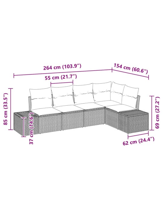 Dārza dīvānu komplekts 5 pcs melna poliūtu rotangpalma