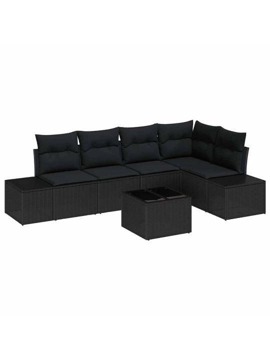 Dārza dīvānu komplekts 6 pcs melna poliūtu rotangpalma
