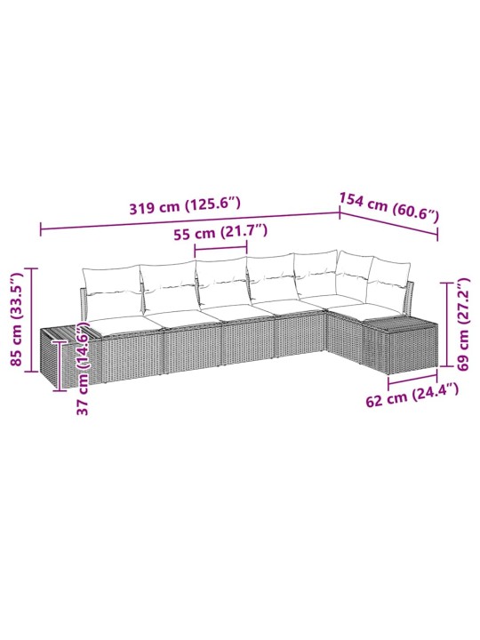 Dārza dīvānu komplekts ar spilvenu 6 pcs melna un krēmkrāsas