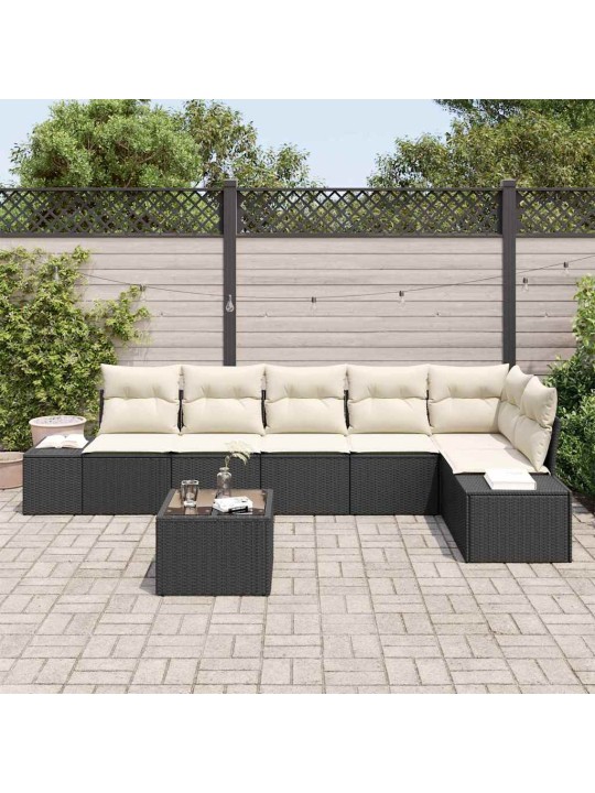 Dārza dīvānu komplekts ar spilvenu 7 pcs melna un krēmkrāsas