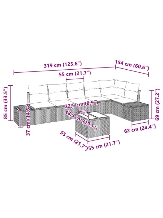 Dārza dīvānu komplekts ar spilvenu 7 pcs brūna un krēmkrāsas