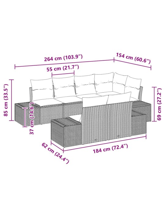 Dārza dīvānu komplekts ar spilvenu 7 pcs brūna un krēmkrāsas