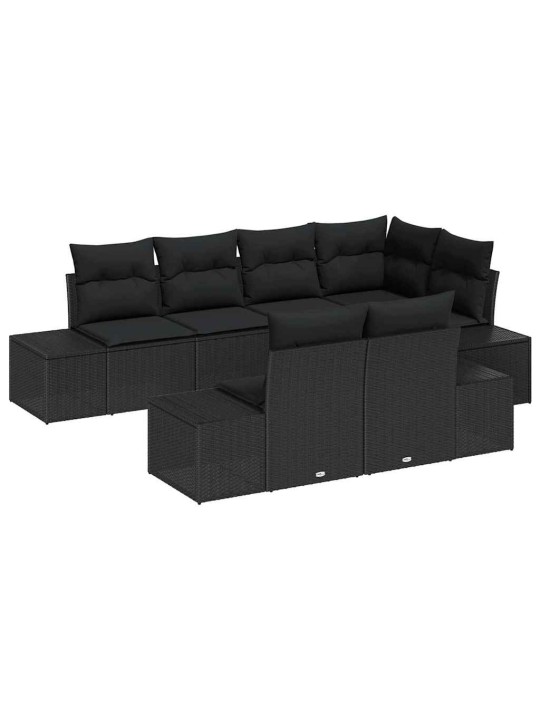 Dārza dīvānu komplekts 7 pcs melna poliūtu rotangpalma