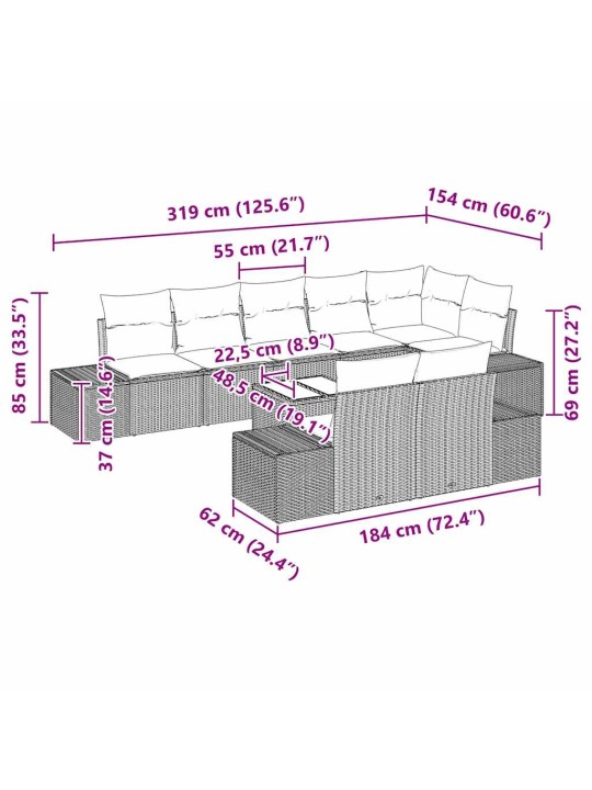Dārza dīvānu komplekts ar spilvenu 9 pcs melna un krēmkrāsas
