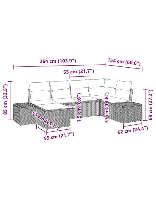 Dārza dīvānu komplekts ar spilvenu 6 pcs melna un krēmkrāsas