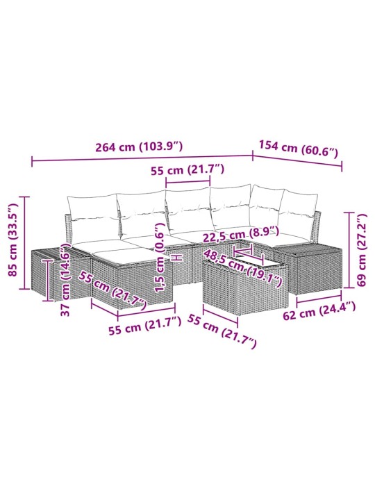 Dārza dīvānu komplekts ar spilvenu 7 pcs brūna un krēmkrāsas