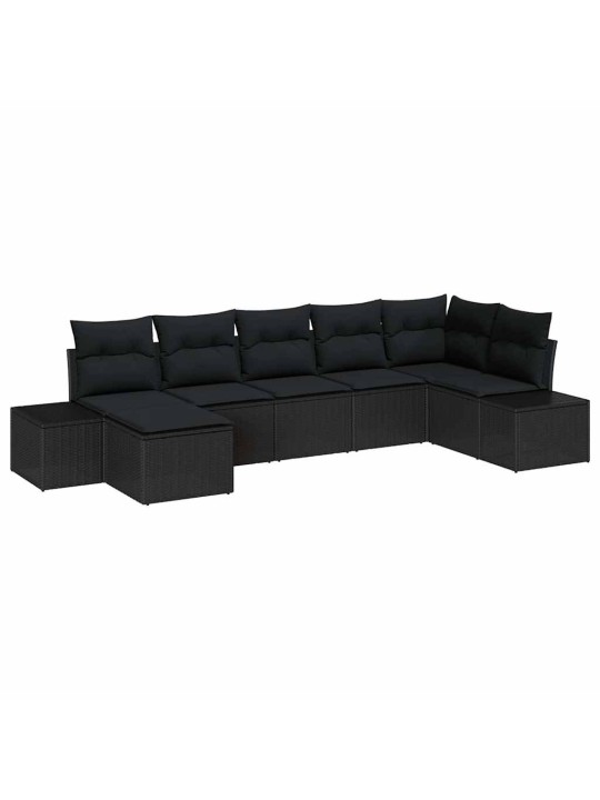 Dārza dīvānu komplekts 7 pcs melna poliūtu rotangpalma