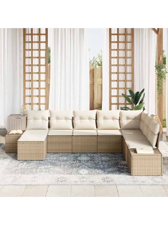 Dārza dīvānu komplekts ar spilvenu 8 pcs bēša 319 x 209 x 85 cm