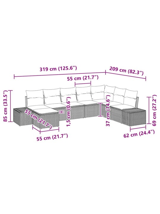 Dārza dīvānu komplekts ar spilvenu 8 pcs bēša 319 x 209 x 85 cm
