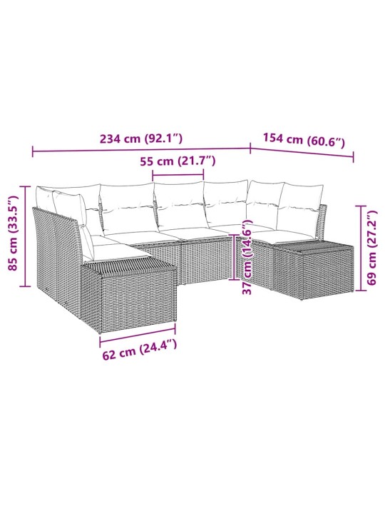 Dārza dīvānu komplekts 6 pcs melna poliūtu rotangpalma