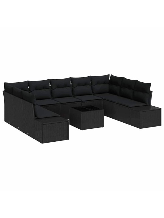 Dārza dīvānu komplekts 10 pcs melna poliūtu rotangpalma