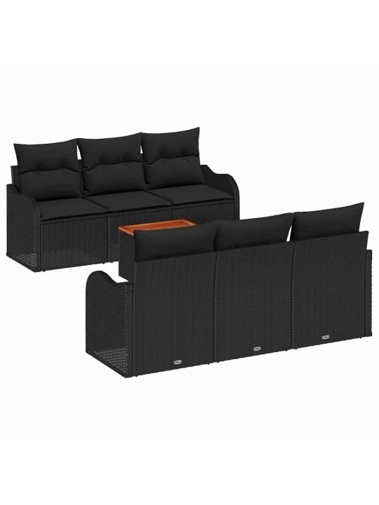 Dārza dīvānu komplekts 7 pcs melna poliūtu rotangpalma