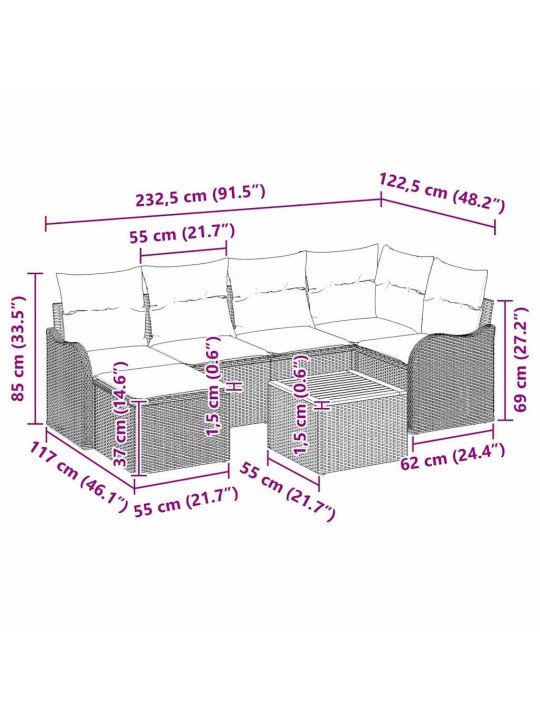 Dārza dīvānu komplekts 7 pcs melna poliūtu rotangpalma