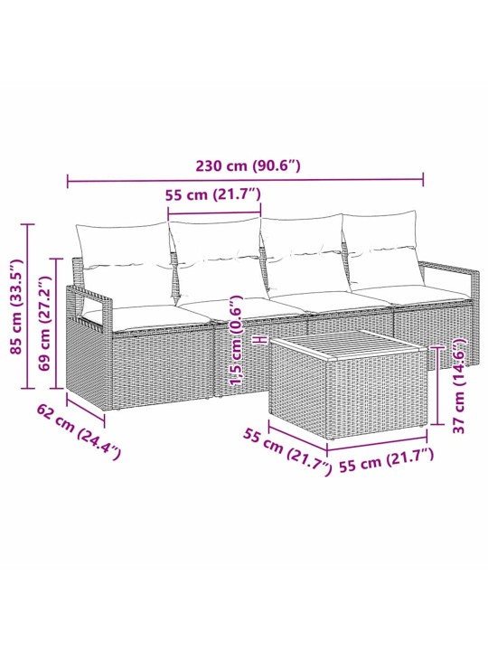 Dārza dīvānu komplekts 5 pcs melna poliūtu rotangpalma